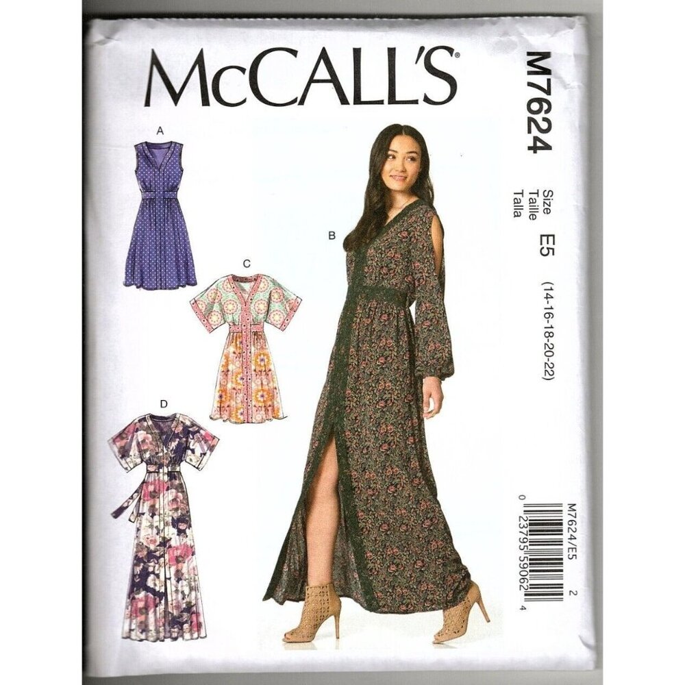 McCall's M7624 Misses 14 to 22 Pullover Dresses Size Uncut Sewing Pattern New